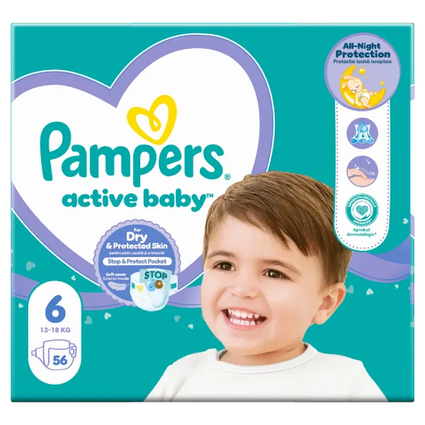 Pampers Active Baby 6, 56 Db Pelenka, 13kg-18kg termékhez kapcsolódó kép