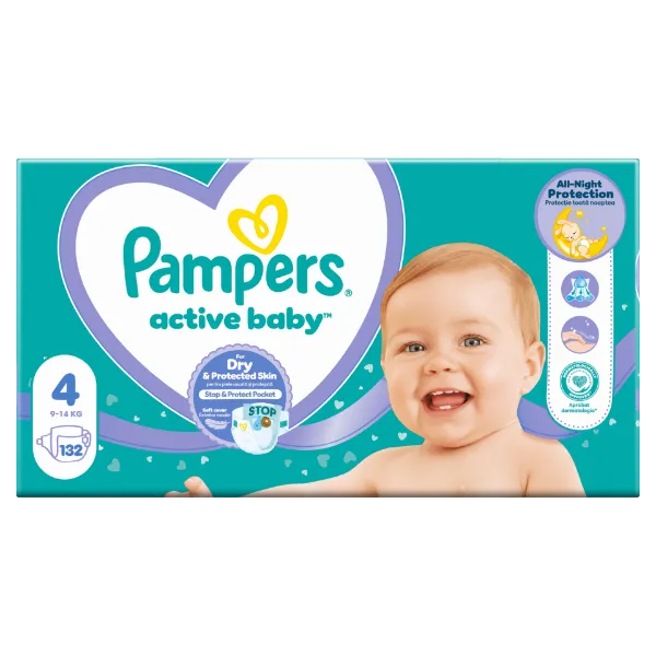 Pampers Active Baby 4, 132 Db Pelenka, 9kg-14kg termékhez kapcsolódó kép