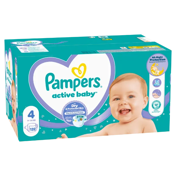 Pampers Active Baby 4, 132 Db Pelenka, 9kg-14kg termékhez kapcsolódó kép