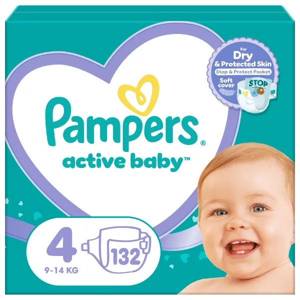 Pampers Active Baby 4, 132 Db Pelenka, 9kg-14kg termékhez kapcsolódó kép