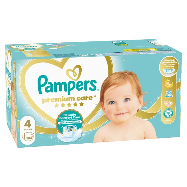 Pampers Premium Care Pelenka, 4 Méret, 104 db, 9kg-14kg termékhez kapcsolódó kép