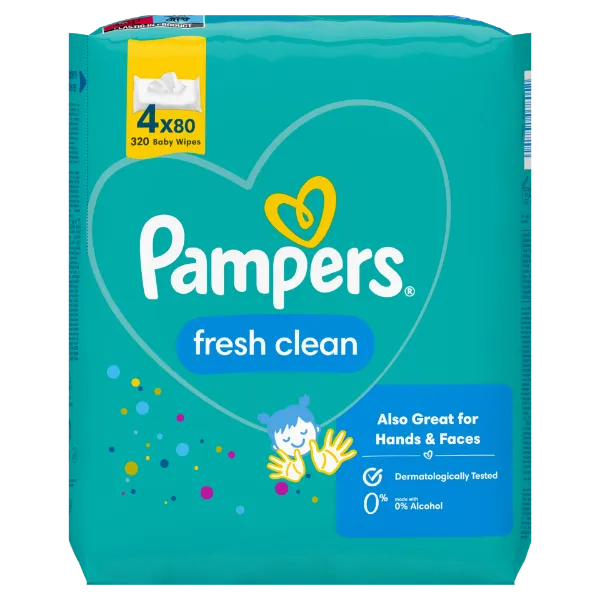 Pampers Fresh Clean Nedves Törlőkendő, 4 Csomag = 320 db termékhez kapcsolódó kép