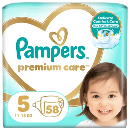 Pampers Premium Care Pelenka, 5 Méret, 58 db, 11kg-16kg termékhez kapcsolódó kép