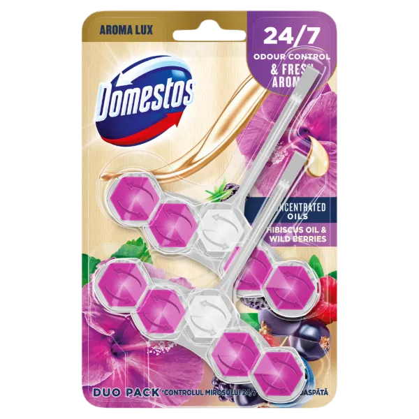 DOMESTOS Aroma Lux Hibiscus Oil & Wild Berries WC frissítő blokk 2 x 55 g termékhez kapcsolódó kép