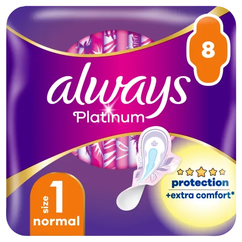 Always Platinum Normal (1-es méret) Szárnyas Egészségügyi Betét, 8 db termékhez kapcsolódó kép