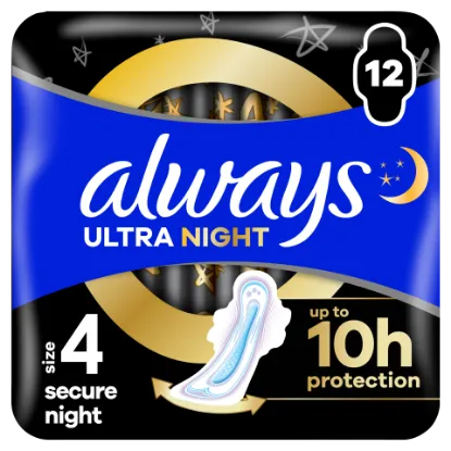 Always Ultra Secure Night (4-es Méretű) Szárnyas Betét Egészségügyi Betét, 12 Db termékhez kapcsolódó kép