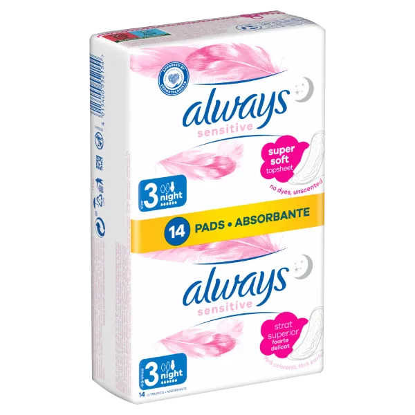 Always Ultra Sensitive Night (3-as Méret) Egészségügyi Betét, 14 db termékhez kapcsolódó kép