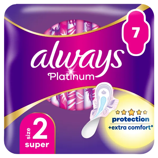 Always Platinum Super (2-es méret) Szárnyas Egészségügyi Betét, 7 db termékhez kapcsolódó kép