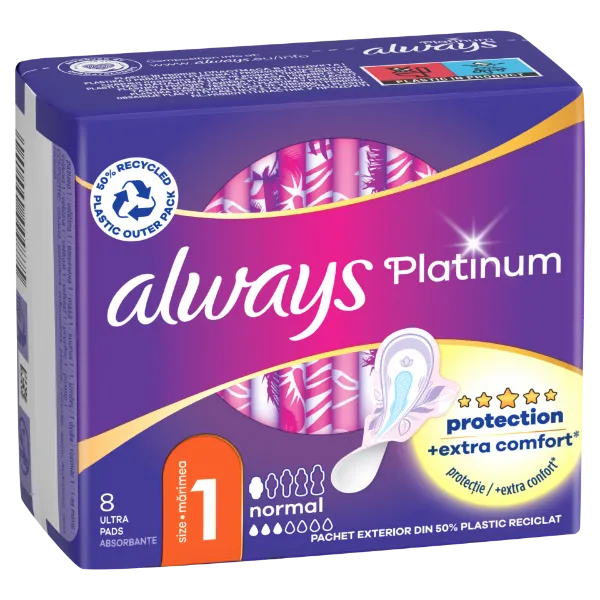 Always Platinum Normal (1-es méret) Szárnyas Egészségügyi Betét, 8 db termékhez kapcsolódó kép