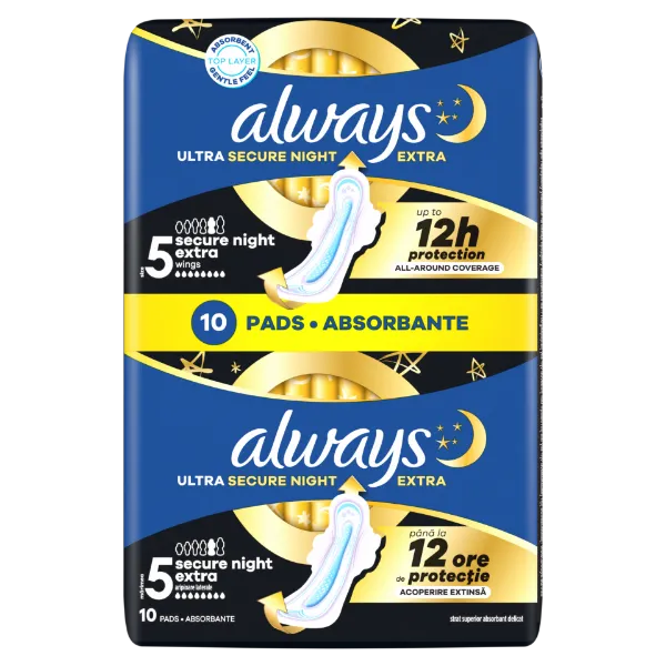 Always Ultra Secure Night Extra (5-ös Méret) Szárnyas Betét Egészségügyi Betét, 10 Db termékhez kapcsolódó kép