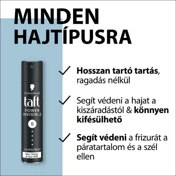 Taft Power Invisible hajlakk minden hajtípusra 250 ml termékhez kapcsolódó kép