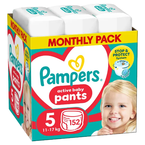Pampers Active Baby Bugyipelenka - havi pelenkacsomag, Méret 5, 152 Bugyipelenka, 11kg-17kg termékhez kapcsolódó kép