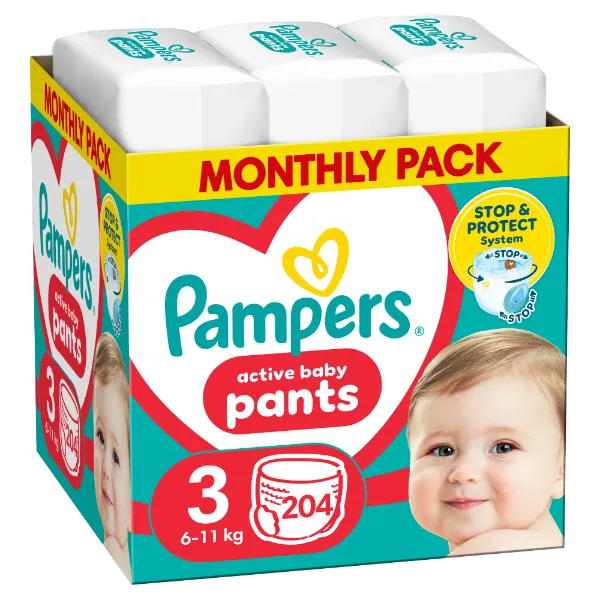 Pampers Active Baby Bugyipelenka, Méret 3, 204 Bugyipelenka, 6kg-11kg termékhez kapcsolódó kép
