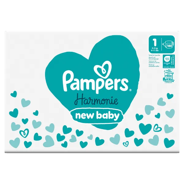 Pampers Harmonie Baby Pelenka, Méret: 1, 180 db Pelenka, 2kg-5kg termékhez kapcsolódó kép