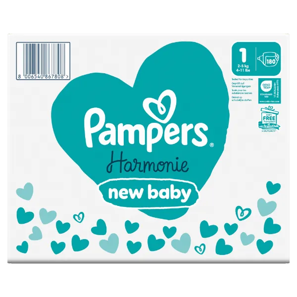 Pampers Harmonie Baby Pelenka, Méret: 1, 180 db Pelenka, 2kg-5kg termékhez kapcsolódó kép
