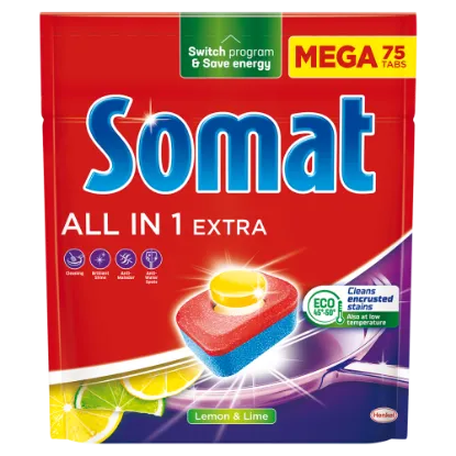 Somat All in 1 Extra Lemon & Lime gépi mosogatótabletta 75 db 1245 g termékhez kapcsolódó kép