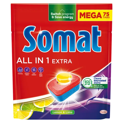 Somat All in 1 Extra Lemon & Lime gépi mosogatótabletta 75 db 1245 g termékhez kapcsolódó kép