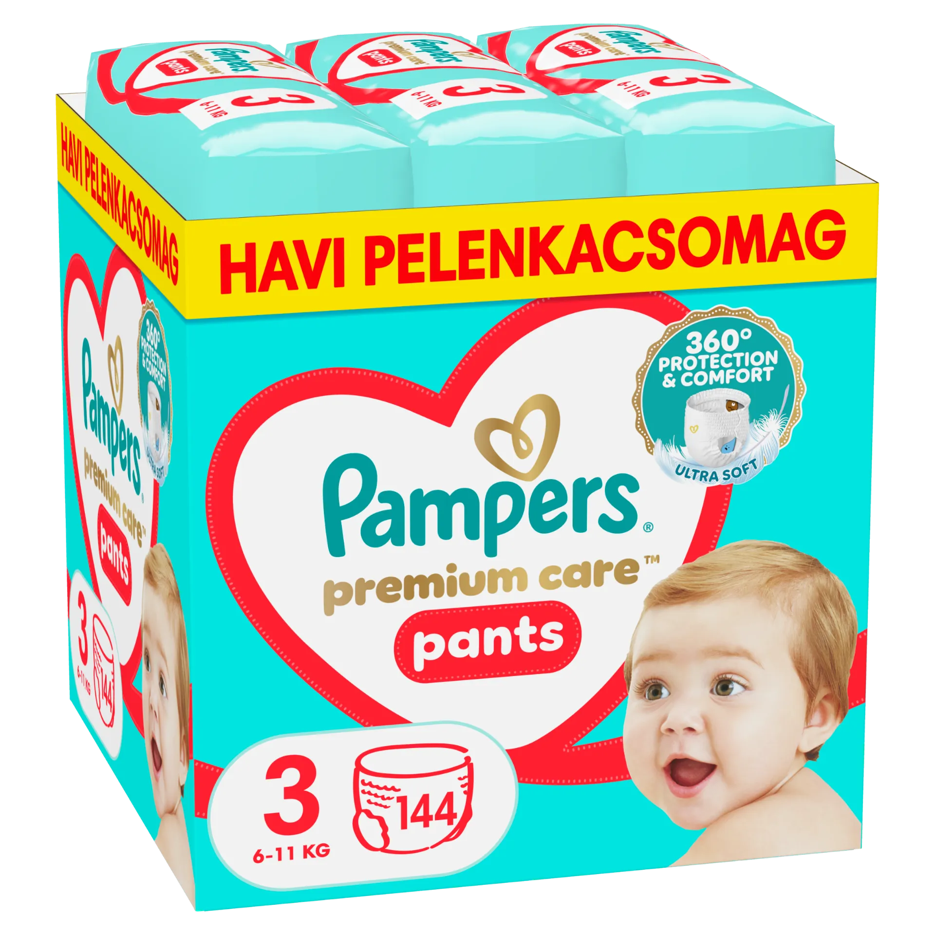 Pampers Premium Care Bugyipelenka - havi pelenkacsomag, Méret: 3, 144 db, 6kg-11kg
