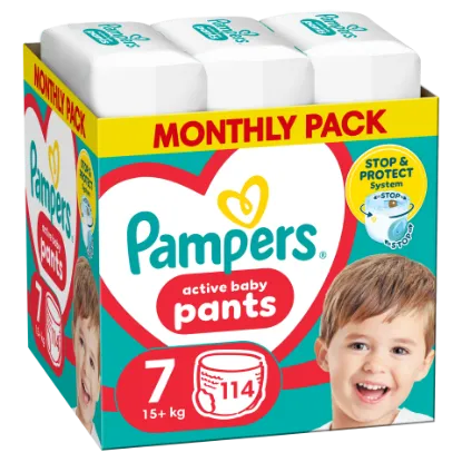 Pampers Active Baby Bugyipelenka - havi pelenkacsomag, Méret 7, 114 Bugyipelenka, 15kg+ termékhez kapcsolódó kép