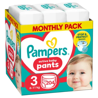 Pampers Active Baby Bugyipelenka, Méret 3, 204 Bugyipelenka, 6kg-11kg termékhez kapcsolódó kép