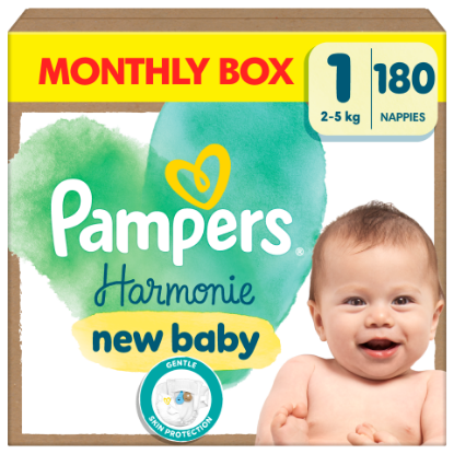 Pampers Harmonie Baby Pelenka, Méret: 1, 180 db Pelenka, 2kg-5kg termékhez kapcsolódó kép