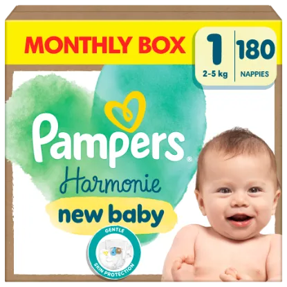 Pampers Harmonie Baby Pelenka, Méret: 1, 180 db Pelenka, 2kg-5kg termékhez kapcsolódó kép