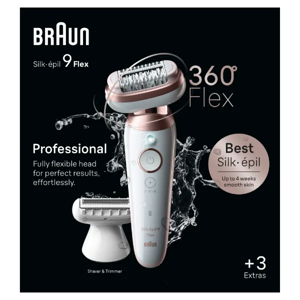 Braun Silk·épil 9 Flex, Epilátor az Egyszerű Szőrtelenítéshez, 9-030 3D, Fehér/rózsaszín, titán termékhez kapcsolódó kép