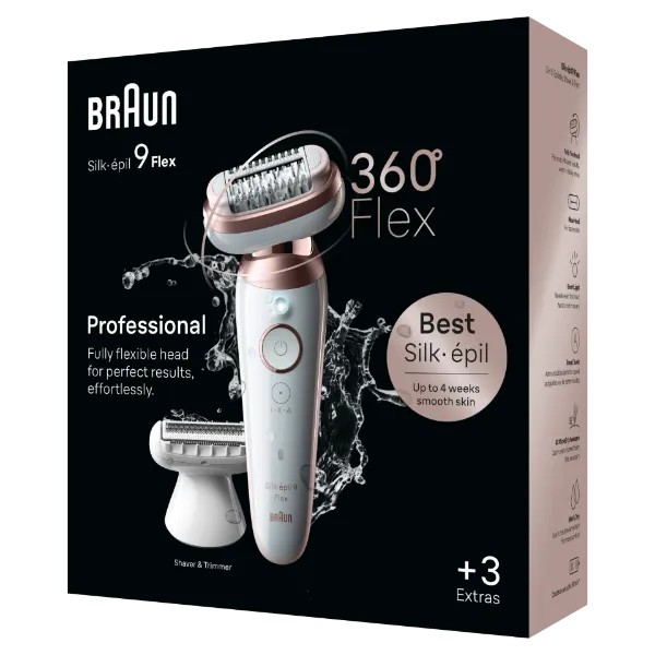 Braun Silk·épil 9 Flex, Epilátor az Egyszerű Szőrtelenítéshez, 9-030 3D, Fehér/rózsaszín, titán termékhez kapcsolódó kép