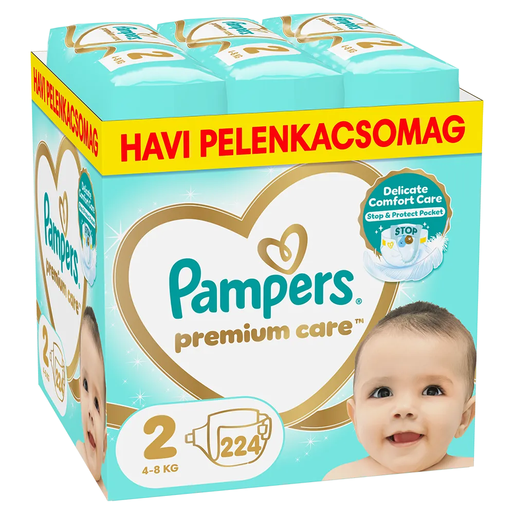 Pampers Premium Care - havi pelenkacsomag, Méret: 2, 224 Pelenka, 4kg-8kg