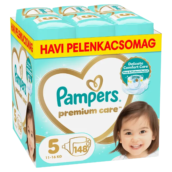 Pampers Premium Care - havi pelenkacsomag, Méret: 5, 148 Pelenka, 11kg-16kg termékhez kapcsolódó kép