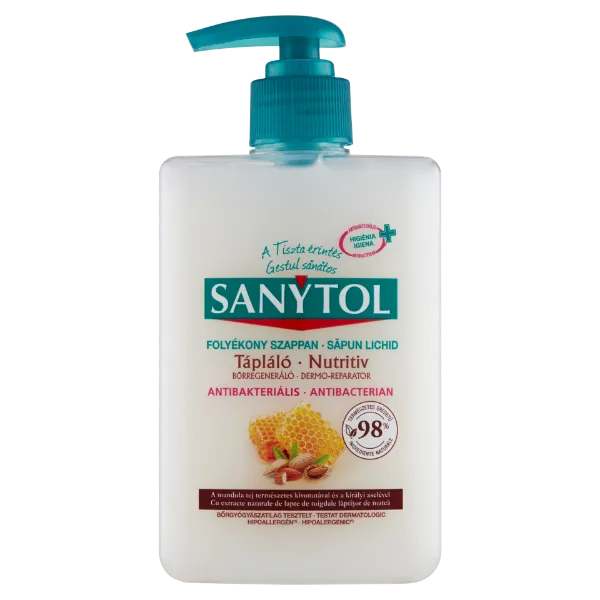 Sanytol Antibakteriális Folyékony Szappan Mandulatej és méhpempő 250ml termékhez kapcsolódó kép