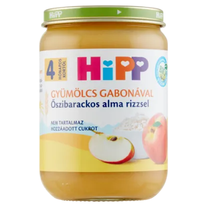HiPP bio gyümölcskészítmény bébidesszert 190 g gabonával őszibarackos alma rizzsel  4 hó+ termékhez kapcsolódó kép