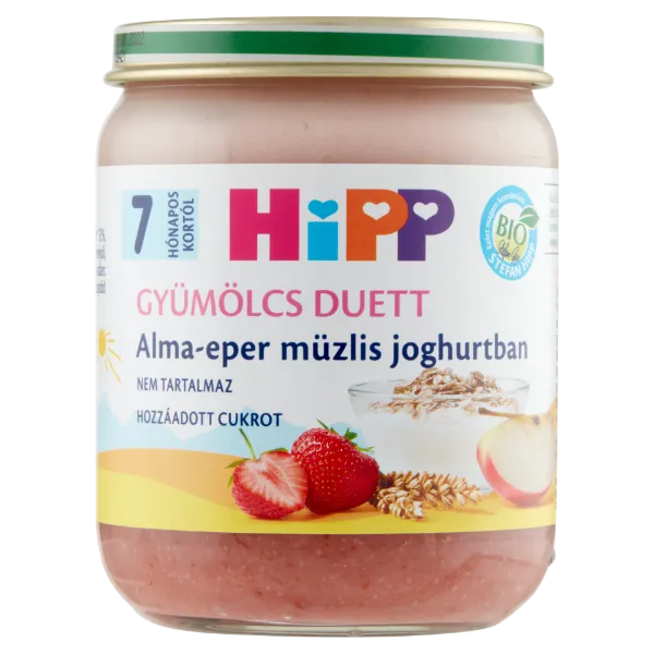 HiPP Gyümölcs Duett BIO bébidesszert 160 g alma-eper müzlis joghurtban 7 hó+ termékhez kapcsolódó kép