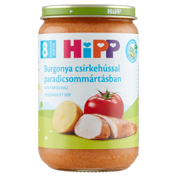 HiPP bio bébiétel 220 g burgonya csirkehússal paradicsommártásban 8 hó+ termékhez kapcsolódó kép