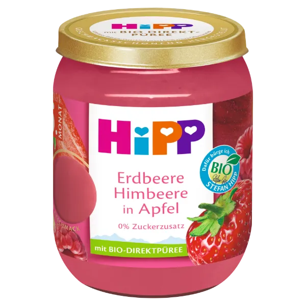 HiPP bio gyümölcskészítmény bébidesszert 160 g alma eperrel és málnával 5 hó+ termékhez kapcsolódó kép
