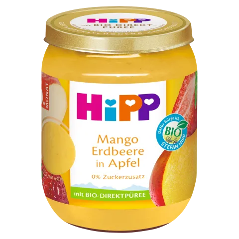 HiPP bio gyümölcskészítmény bébidesszert 160 g alma mangóval és eperrel 6 hó+ termékhez kapcsolódó kép