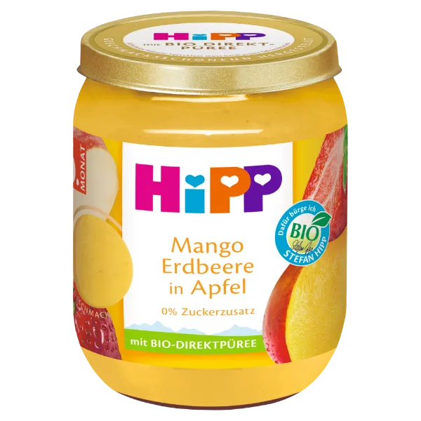 HiPP bio gyümölcskészítmény bébidesszert 160 g alma mangóval és eperrel 6 hó+ termékhez kapcsolódó kép
