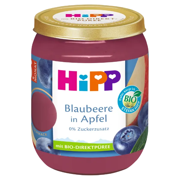 HiPP bio gyümölcskészítmény bébidesszert 160 g alma áfonyával 5 hó+ termékhez kapcsolódó kép
