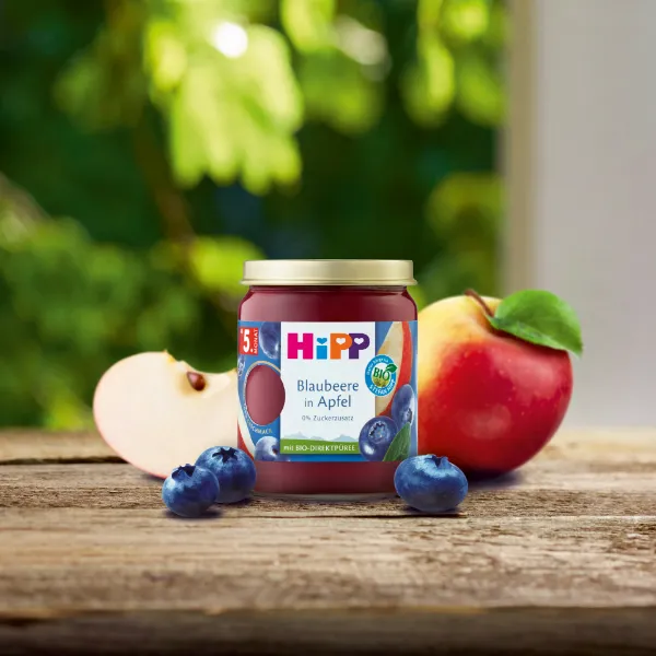 HiPP bio gyümölcskészítmény bébidesszert 160 g alma áfonyával 5 hó+ termékhez kapcsolódó kép