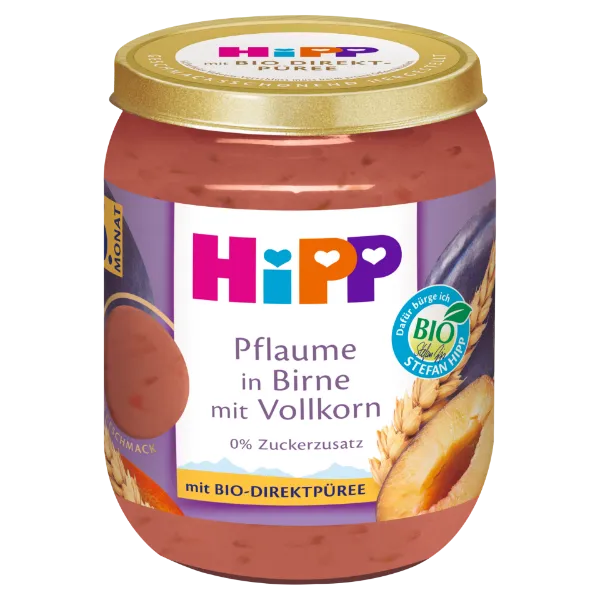 HiPP bio gyümölcskészítmény gabonával körte-szilva bébidesszert 6 hó+ 160 g termékhez kapcsolódó kép