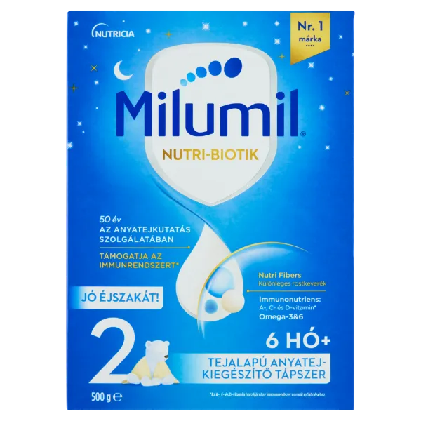 Milumil Nutri-Biotik Jó éjszakát! 2 tejalapú, anyatej-kiegészítő tápszer 6 hó+ 500 g termékhez kapcsolódó kép