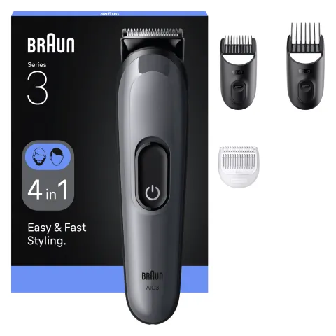 Braun Series 3 4 az 1-ben Formázókészlet, Éles Penge, 14 Hosszbeállítás, AIO3500, Szürke termékhez kapcsolódó kép