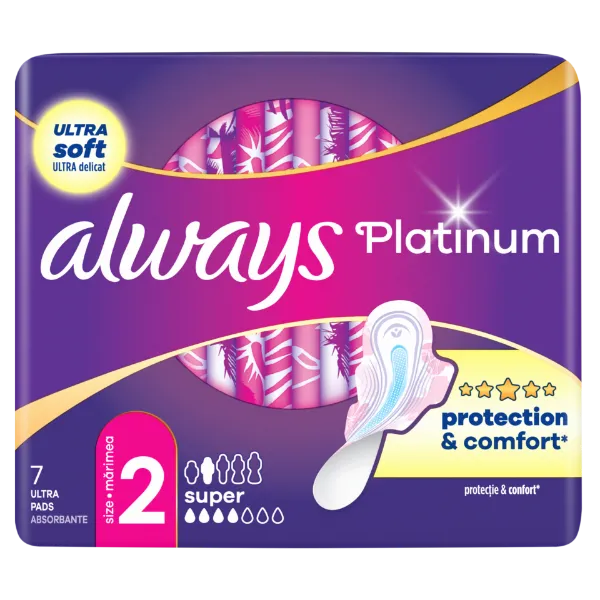 Always Platinum Super (2-es méret) Szárnyas Egészségügyi Betét, 7 db termékhez kapcsolódó kép