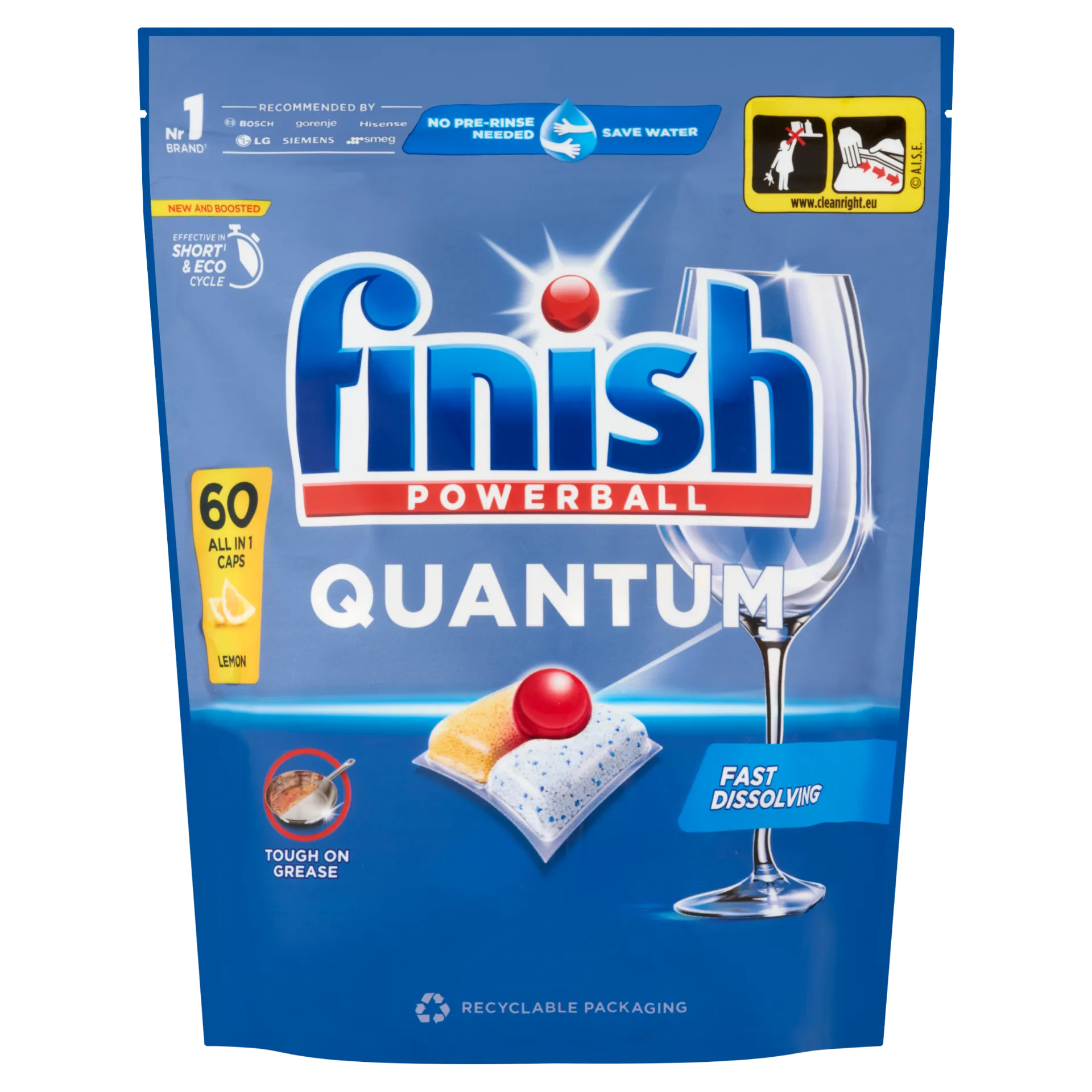 Finish Powerball Quantum All in 1 mosogatógép-kapszula, Lemon, 60 db