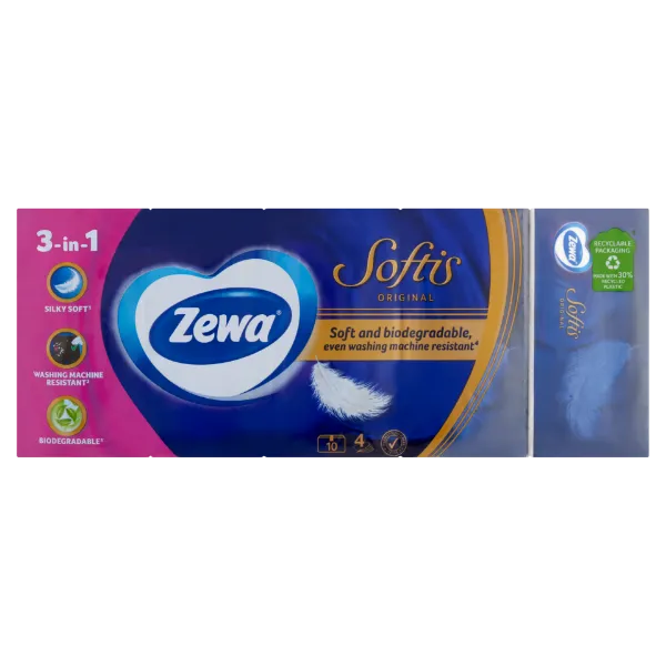 Zewa Softis Original illatmentes papír zsebkendő 4 rétegű 10 x 9 db termékhez kapcsolódó kép