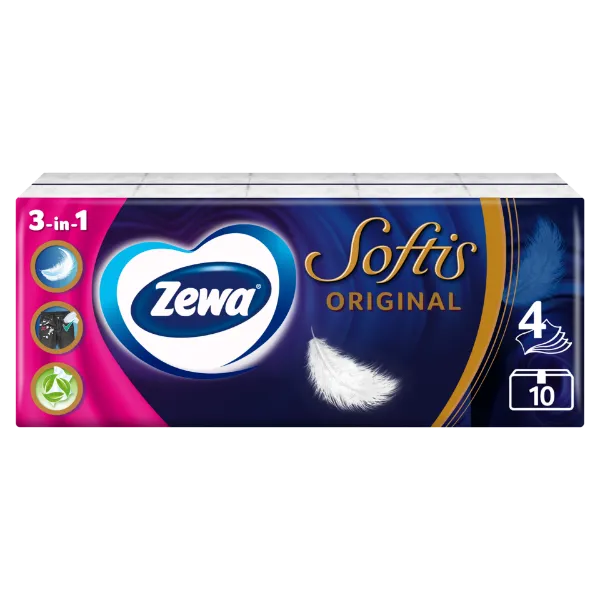 Zewa Softis Original illatmentes papír zsebkendő 4 rétegű 10 x 9 db termékhez kapcsolódó kép