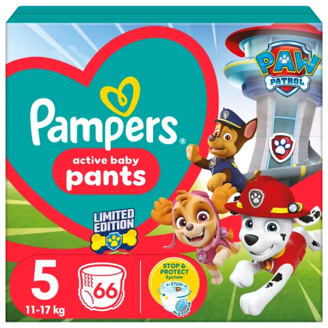 Pampers Active Baby Bugyipelenka Mancs Őrjárat Kiadás, Méret: 5, 66 db Pelenka, 11kg-17kg termékhez kapcsolódó kép