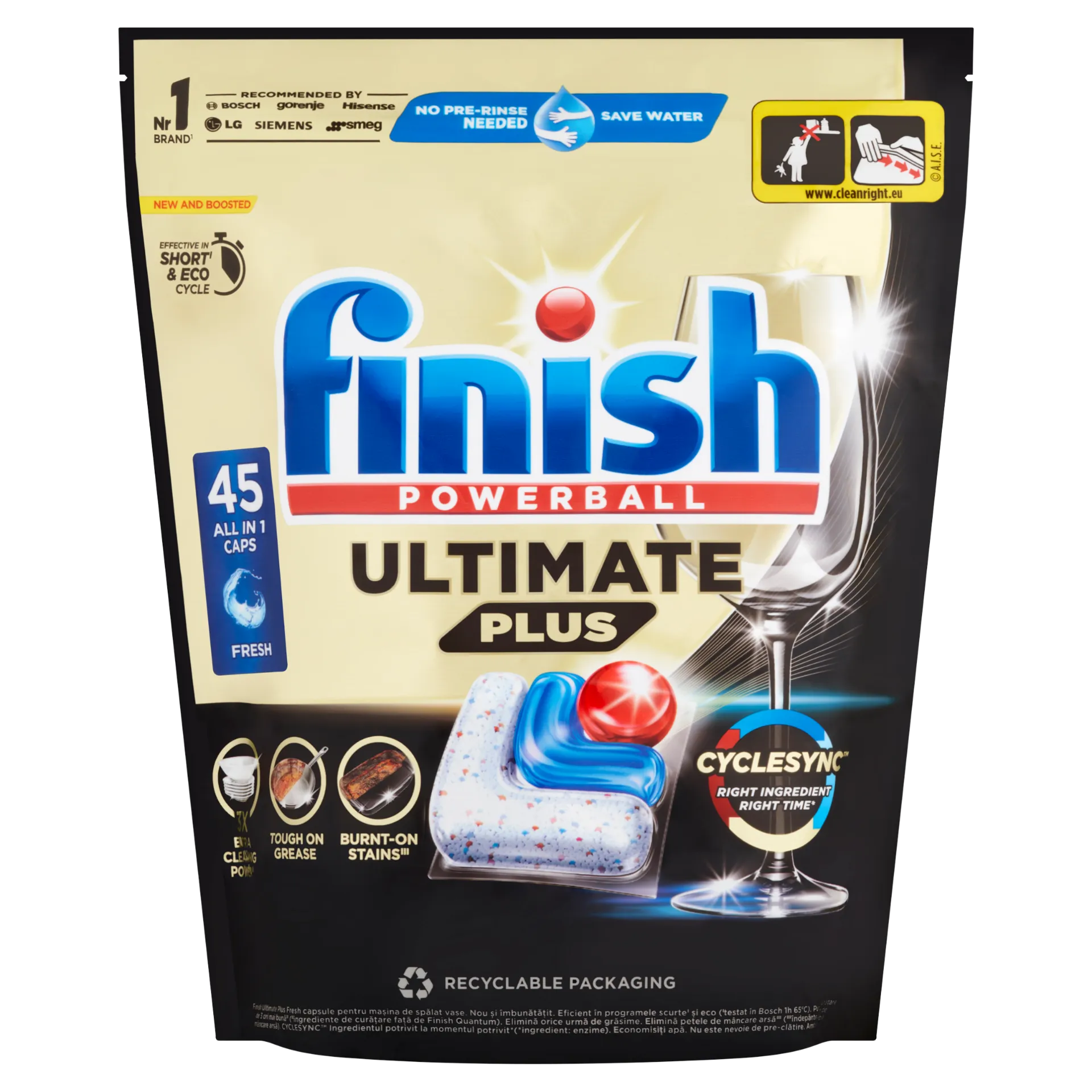 Finish Powerball Ultimate Plus Fresh mosogatógép kapszula 45 db 549 g