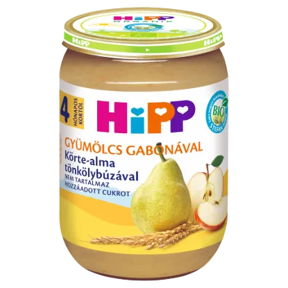 HiPP Gyümölcs Gabonával bio körte-alma tönkölybúzával bébidesszert  4 hónapos kortól 190 g termékhez kapcsolódó kép