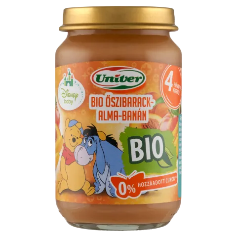 Univer bio őszibarack-alma-banán bébidesszert 4 hónapos kortól 163 g termékhez kapcsolódó kép